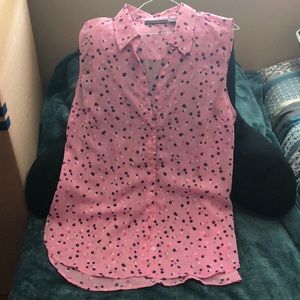 Pink polka dot sheer long length top